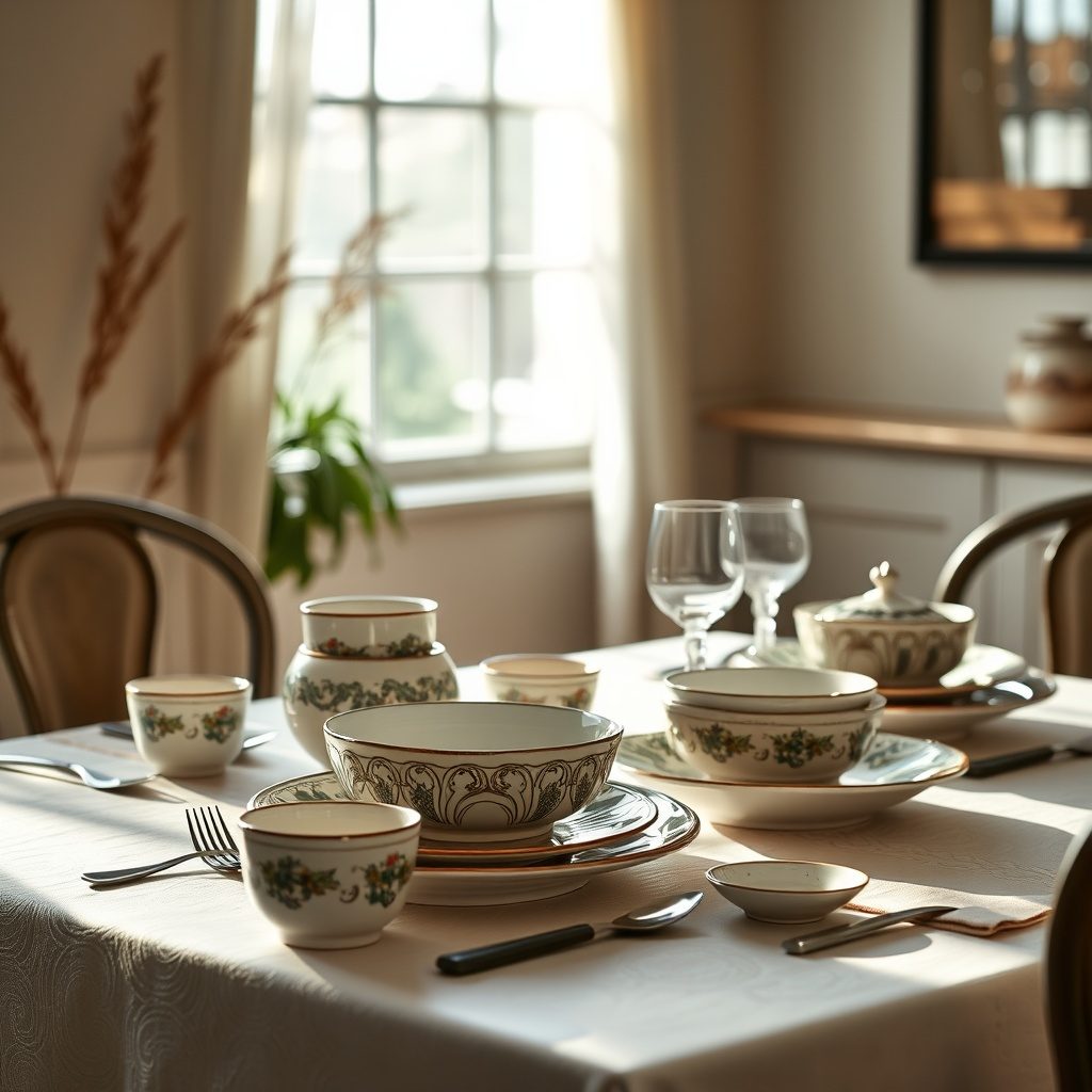 Elegant ceramic dinnerware display