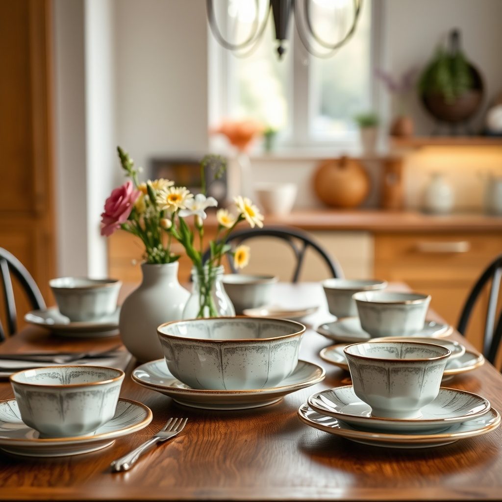 Ceramic dinnerware set displayed elegantly