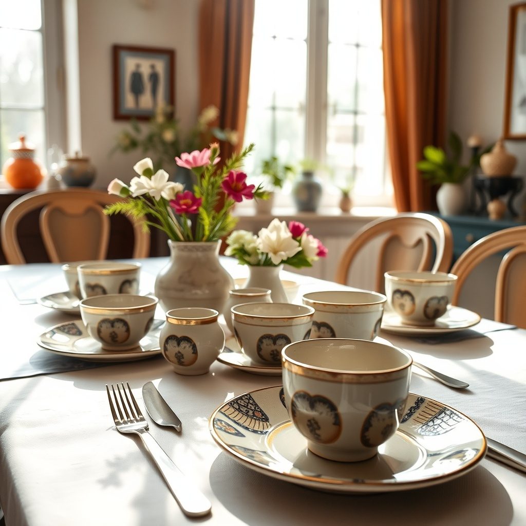 Beautifully arranged ceramic tableware